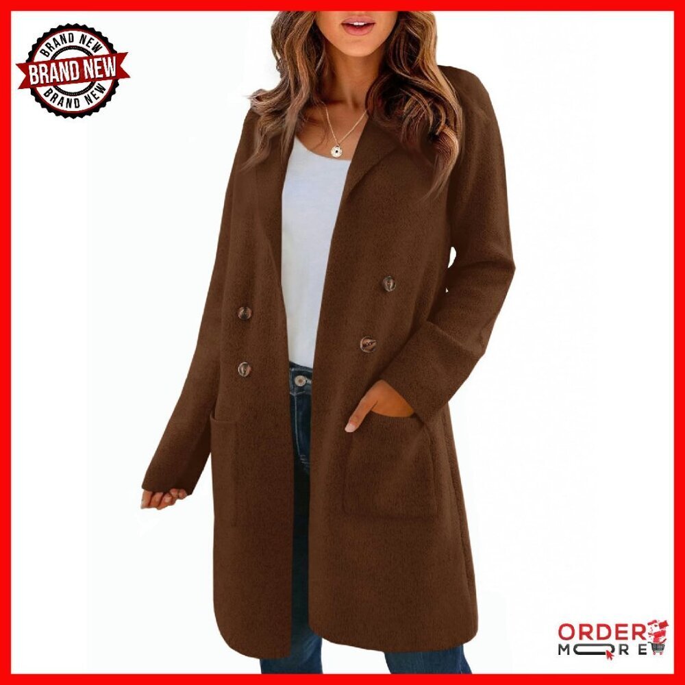 Knee Length Chunky Knit Cardigan Open Front Lapel Coatigan Women's Sweater